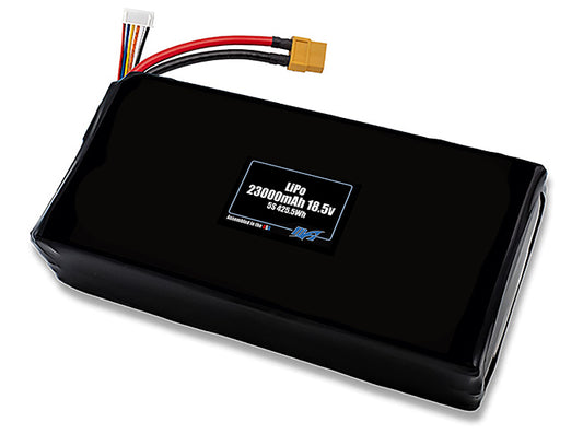 Compact 18.5-volt 23000mAh lithium-polymer battery, built for lightweight drone, UAV, and robotics projects.