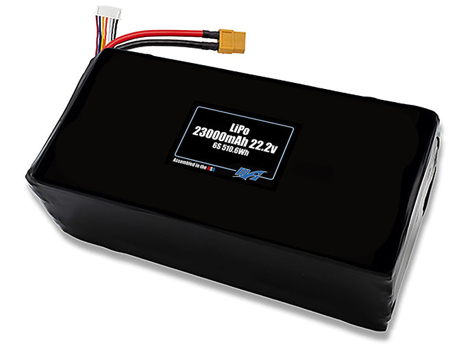 Compact 22.2-volt 23000mAh lithium-polymer battery, built for lightweight drone, UAV, and robotics projects.