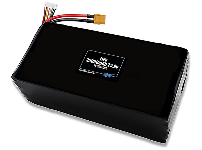 Compact 25.9-volt 23000mAh lithium-polymer battery, built for lightweight drone, UAV, and robotics projects.