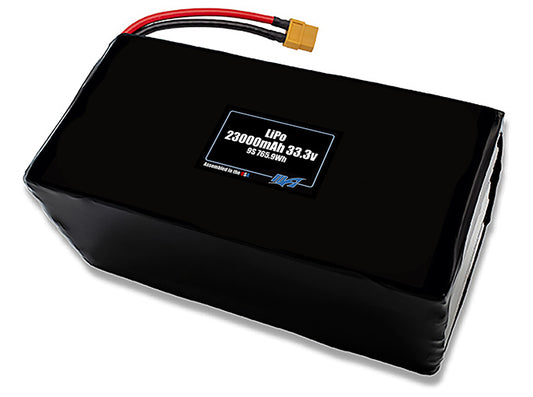 Compact 33.3-volt 23000mAh lithium-polymer battery, built for lightweight drone, UAV, and robotics projects.