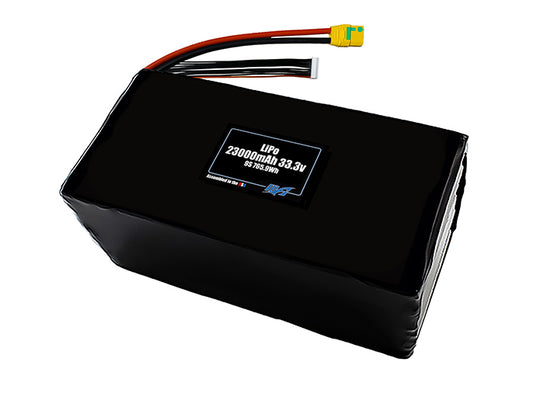 Compact 33.3-volt 23000mAh lithium-polymer battery, built for lightweight drone, UAV, and robotics projects.