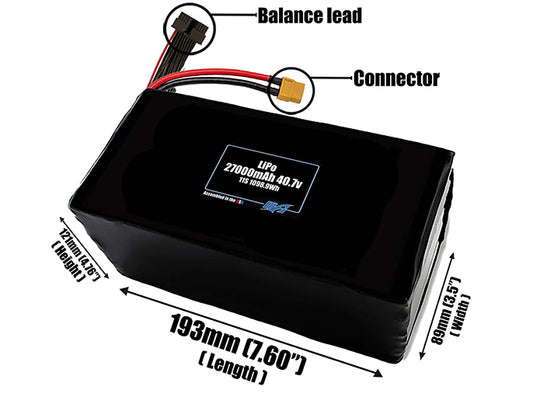 Compact 40.7-volt 27000mAh lithium-polymer battery, built for lightweight drone, UAV, and robotics projects.