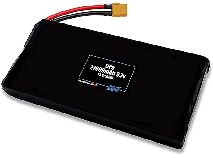 Compact 3.7-volt 27000mAh lithium-polymer battery, built for lightweight drone, UAV, and robotics projects.