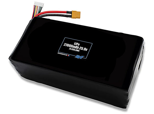 Compact 25.9-volt 27000mAh lithium-polymer battery, built for lightweight drone, UAV, and robotics projects.