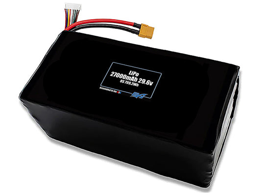 Compact 29.6-volt 27000mAh lithium-polymer battery, built for lightweight drone, UAV, and robotics projects.