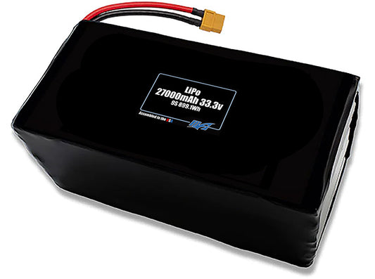 Compact 33.3-volt 27000mAh lithium-polymer battery, built for lightweight drone, UAV, and robotics projects.