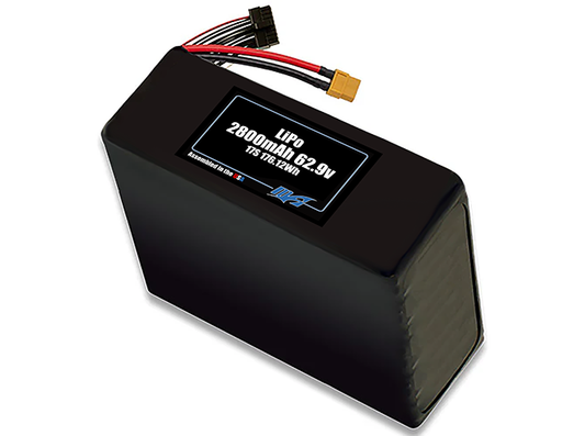 Compact 62.9-volt 2800mAh lithium-polymer battery, built for lightweight drone, UAV, and robotics projects.