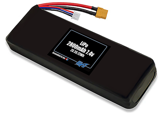 Compact 7.4-volt 2800mAh lithium-polymer battery, built for lightweight drone, UAV, and robotics projects.
