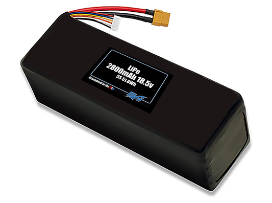 Compact 18.5-volt 2800mAh lithium-polymer battery, built for lightweight drone, UAV, and robotics projects.