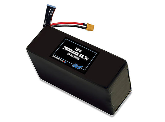 Compact 33.3-volt 2800mAh lithium-polymer battery, built for lightweight drone, UAV, and robotics projects.