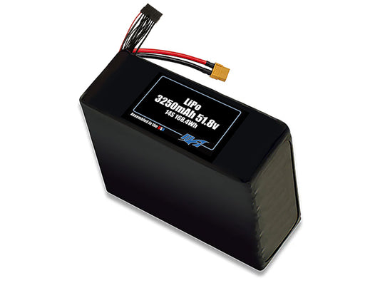 Compact 51.8-volt 3250mAh lithium-polymer battery, built for lightweight drone, UAV, and robotics projects.