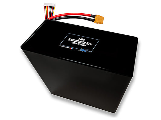 Compact 37-volt 34000mAh lithium-polymer battery, built for lightweight drone, UAV, and robotics projects.