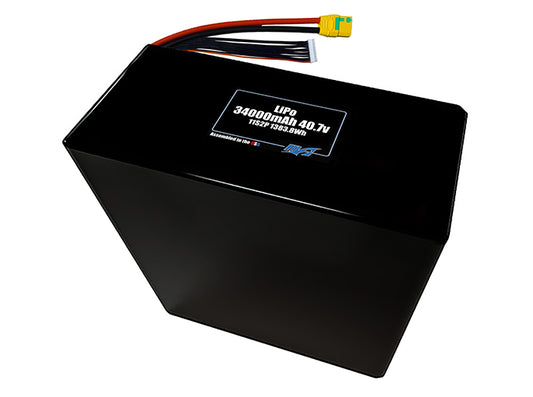 Compact 40.7-volt 34000mAh lithium-polymer battery, built for lightweight drone, UAV, and robotics projects.