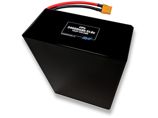 Compact 51.8-volt 34000mAh lithium-polymer battery, built for lightweight drone, UAV, and robotics projects.