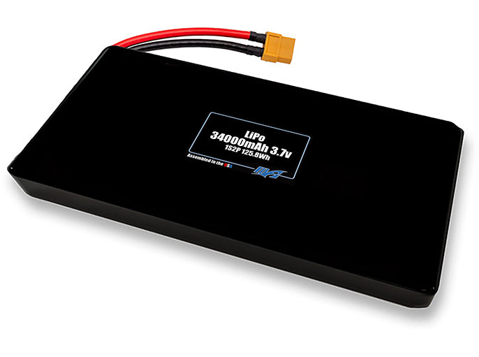 Compact 3.7-volt 34000mAh lithium-polymer battery, built for lightweight drone, UAV, and robotics projects.