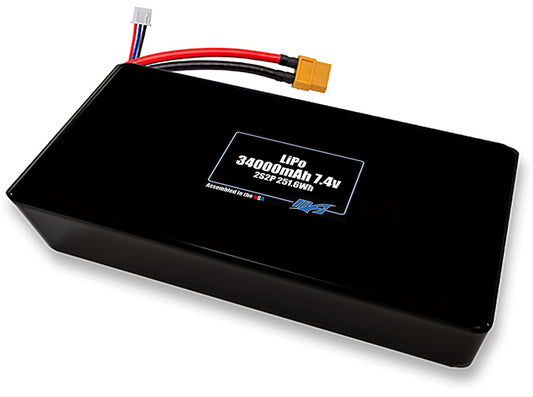 Compact 7.4-volt 34000mAh lithium-polymer battery, built for lightweight drone, UAV, and robotics projects.