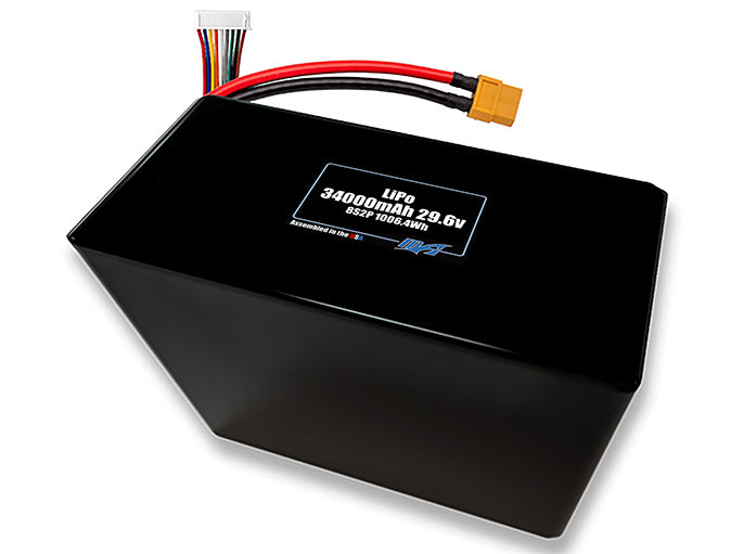 Compact 29.6-volt 34000mAh lithium-polymer battery, built for lightweight drone, UAV, and robotics projects.