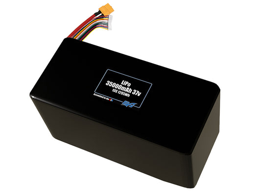 Compact 37-volt 35000mAh lithium-polymer battery, built for lightweight drone, UAV, and robotics projects.