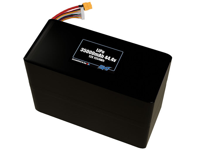 Compact 44.4-volt 35000mAh lithium-polymer battery, built for lightweight drone, UAV, and robotics projects.