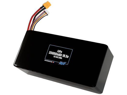 Compact 18.5-volt 35000mAh lithium-polymer battery, built for lightweight drone, UAV, and robotics projects.