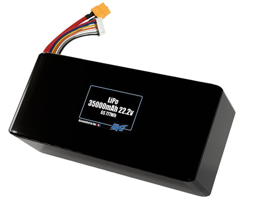 Compact 22.2-volt 35000mAh lithium-polymer battery, built for lightweight drone, UAV, and robotics projects.