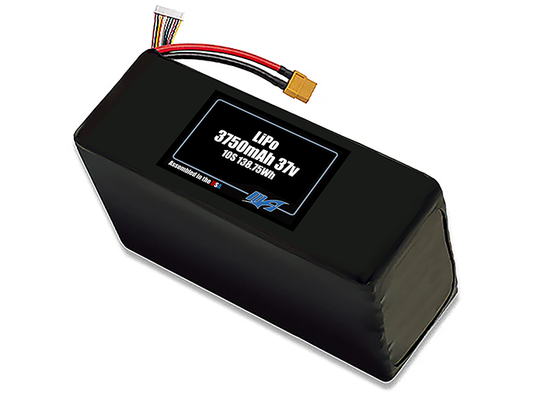 Compact 37-volt 3750mAh lithium-polymer battery, built for lightweight drone, UAV, and robotics projects.