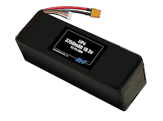 Compact 18.5-volt 3750mAh lithium-polymer battery, built for lightweight drone, UAV, and robotics projects.