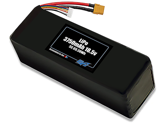 Compact 18.5-volt 3750mAh lithium-polymer battery, built for lightweight drone, UAV, and robotics projects.