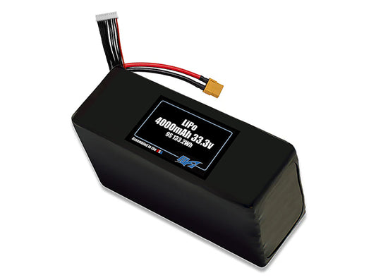 Compact 33.3-volt 4000mAh lithium-polymer battery, built for lightweight drone, UAV, and robotics projects.