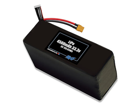 Compact 33.3-volt 4500mAh lithium-polymer battery, built for lightweight drone, UAV, and robotics projects.