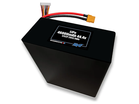 Compact 44.4-volt 46000mAh lithium-polymer battery, built for lightweight drone, UAV, and robotics projects.