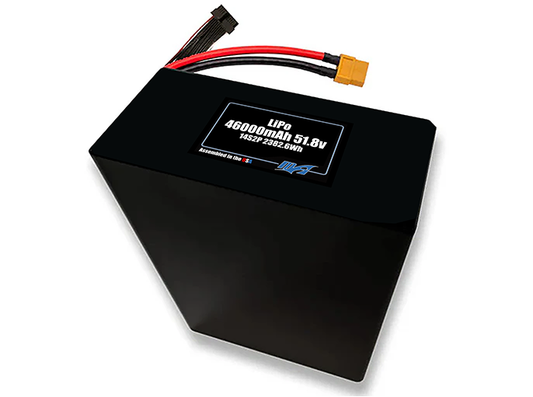 Compact 51.8-volt 46000mAh lithium-polymer battery, built for lightweight drone, UAV, and robotics projects.