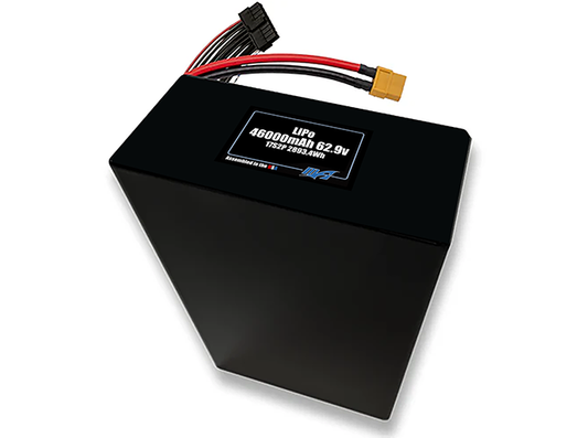 Compact 62.9-volt 46000mAh lithium-polymer battery, built for lightweight drone, UAV, and robotics projects.