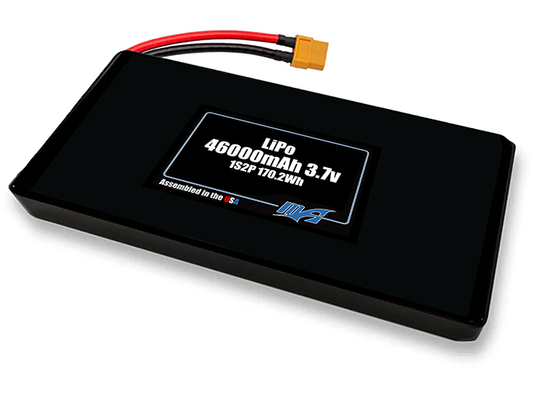 Compact 3.7-volt 46000mAh lithium-polymer battery, built for lightweight drone, UAV, and robotics projects.