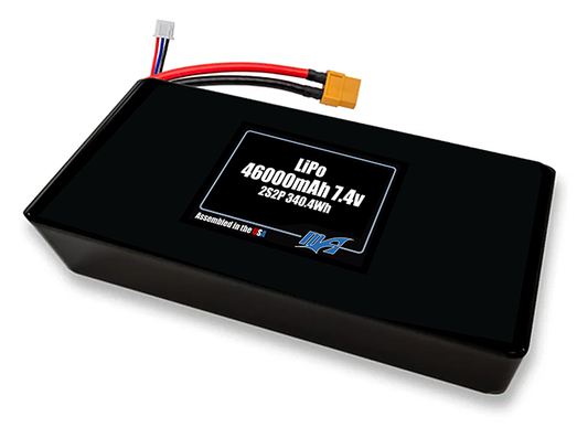Compact 7.4-volt 46000mAh lithium-polymer battery, built for lightweight drone, UAV, and robotics projects.