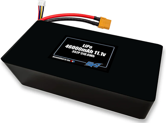 Compact 11.1-volt 46000mAh lithium-polymer battery, built for lightweight drone, UAV, and robotics projects.
