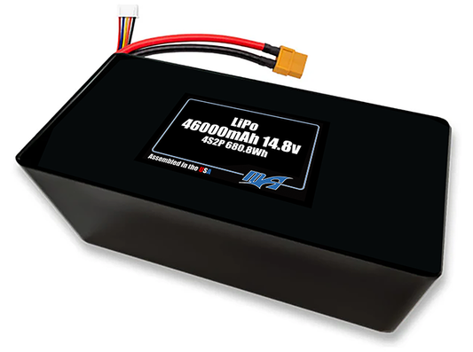 Compact 14.8-volt 46000mAh lithium-polymer battery, built for lightweight drone, UAV, and robotics projects.