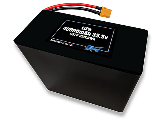 Compact 33.3-volt 46000mAh lithium-polymer battery, built for lightweight drone, UAV, and robotics projects.