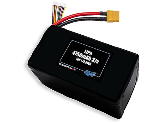Compact 37-volt 4750mAh lithium-polymer battery, built for lightweight drone, UAV, and robotics projects.