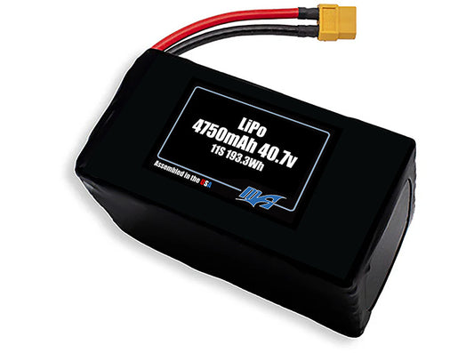 Compact 40.7-volt 4750mAh lithium-polymer battery, built for lightweight drone, UAV, and robotics projects.