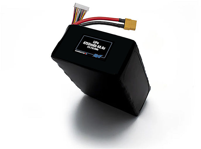 Compact 44.4-volt 4750mAh lithium-polymer battery, built for lightweight drone, UAV, and robotics projects.