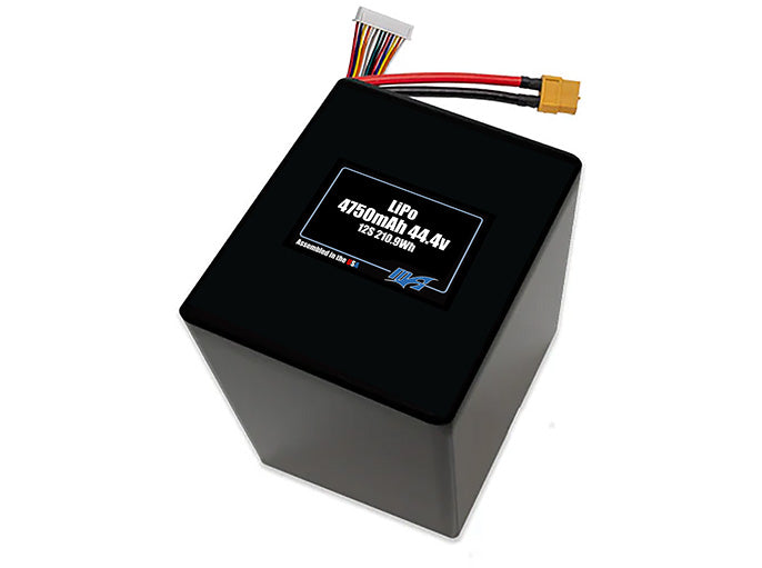 Compact 44.4-volt 4750mAh lithium-polymer battery, built for lightweight drone, UAV, and robotics projects.