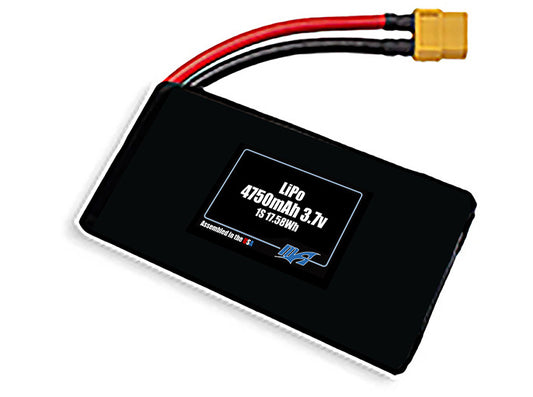 Compact 3.7-volt 4750mAh lithium-polymer battery, built for lightweight drone, UAV, and robotics projects.