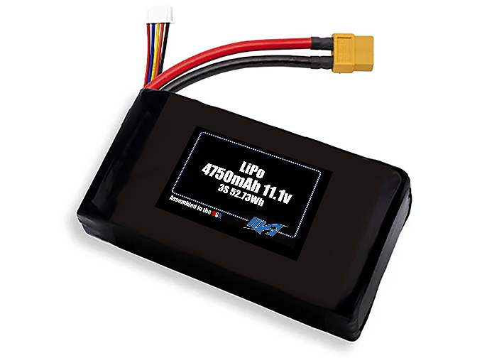 Compact 11.1-volt 4750mAh lithium-polymer battery, built for lightweight drone, UAV, and robotics projects.