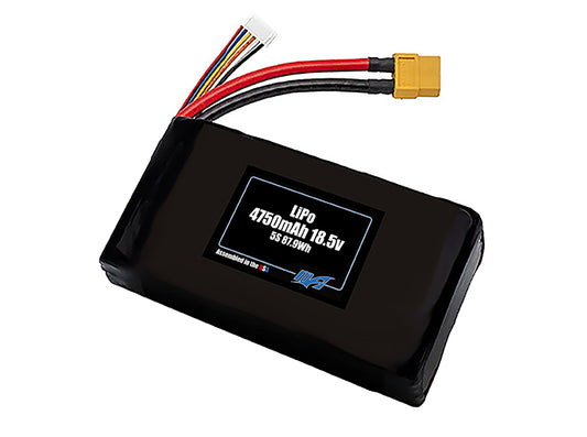 Compact 18.5-volt 4750mAh lithium-polymer battery, built for lightweight drone, UAV, and robotics projects.