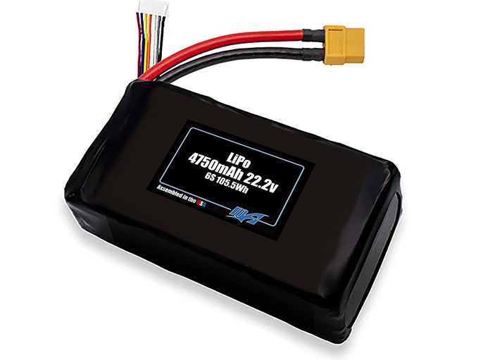 Compact 22.2-volt 4750mAh lithium-polymer battery, built for lightweight drone, UAV, and robotics projects.