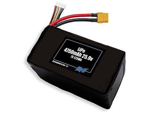 Compact 25.9-volt 4750mAh lithium-polymer battery, built for lightweight drone, UAV, and robotics projects.