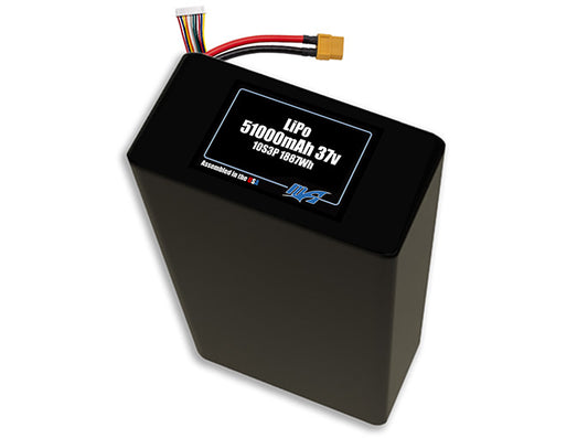 Compact 37-volt 51000mAh lithium-polymer battery, built for lightweight drone, UAV, and robotics projects.