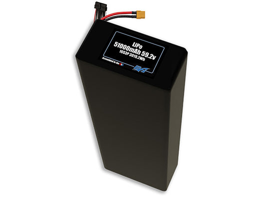 Compact 59.2-volt 51000mAh lithium-polymer battery, built for lightweight drone, UAV, and robotics projects.