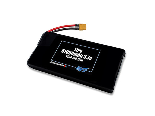 Compact 3.7-volt 51000mAh lithium-polymer battery, built for lightweight drone, UAV, and robotics projects.